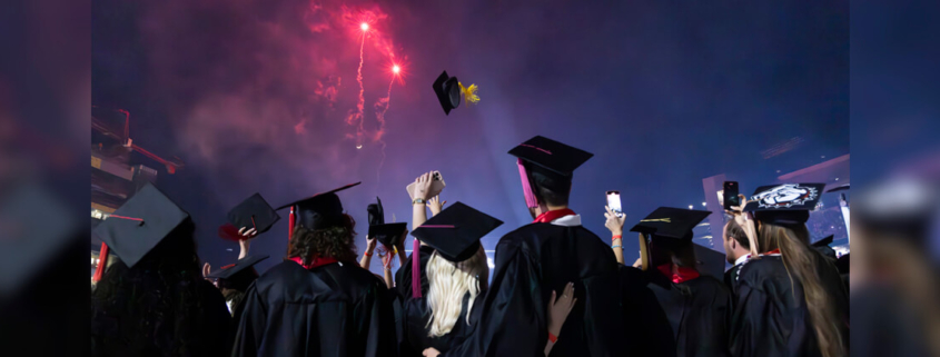 Graduates watch fireworks following their commencement ceremony in Sanford Stadium on May 10.