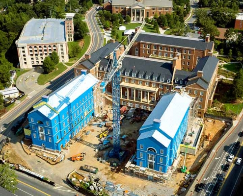 Work continues on Phase III of the Business Learning Community at Baxter and Lumpkin streets. (Photo by Andrew Davis Tucker)