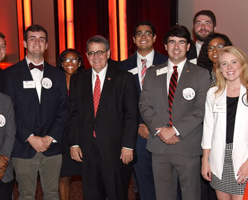 UGA President Jere W. Morehead with Student Ambassadors and the Arch Society at the Presidents Club Reception on October 11.